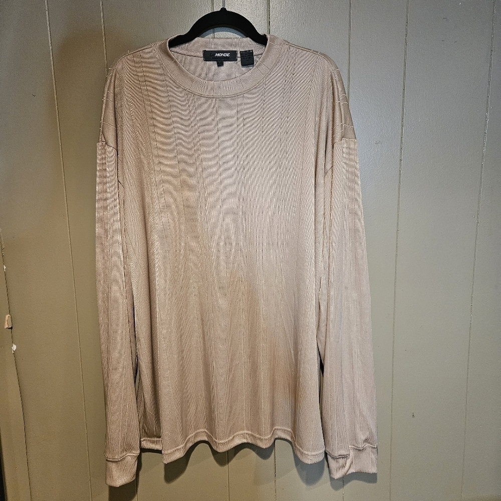 Mode Sweater, Mens, Size 4X, Beige, Cabel Knit, Stretchy, Grandpacore